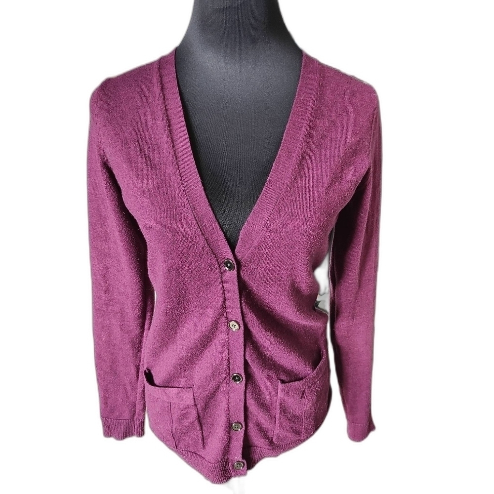 LADY HATHAWAY Wool Blend Button Down Purple Cardigan Size Small